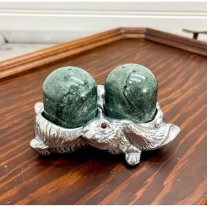 Vintage Pewter Rabbit Salt and Pepper Shakers - Green‎ Stone Arthur Court